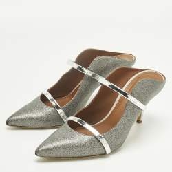 Pre Owned Malone Souliers Metallic Silver Glitter and Leather Maureen Sandals Size 40