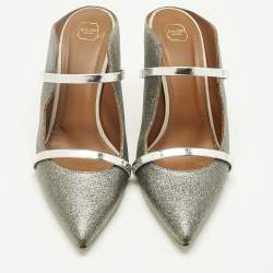 Pre Owned Malone Souliers Metallic Silver Glitter and Leather Maureen Sandals Size 40
