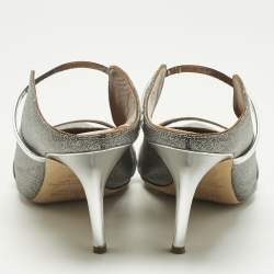 Pre Owned Malone Souliers Metallic Silver Glitter and Leather Maureen Sandals Size 40