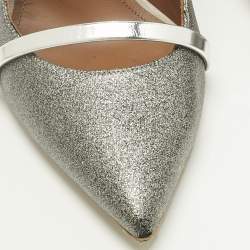 Pre Owned Malone Souliers Metallic Silver Glitter and Leather Maureen Sandals Size 40
