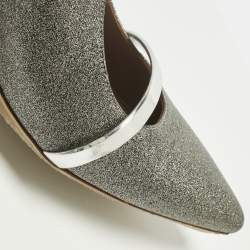 Pre Owned Malone Souliers Metallic Silver Glitter and Leather Maureen Sandals Size 40