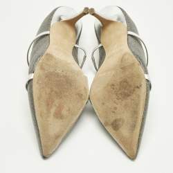 Pre Owned Malone Souliers Metallic Silver Glitter and Leather Maureen Sandals Size 40