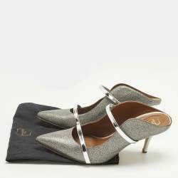 Pre Owned Malone Souliers Metallic Silver Glitter and Leather Maureen Sandals Size 40