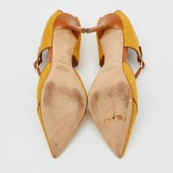 Pre Owned Malone Souliers Yellow/Brown Canvas and Leather Imogen Mules Size 38