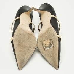 Pre Owned Malone Souliers Black/Gold Leather and Satin Maureen Mules Size 37.5