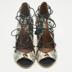 Pre Owned Malone Souliers Multicolor Python Leather Montana Booties Size 37