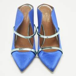 Pre Owned Malone Souliers Blue/Green Leather and Satin Maureen Mules Size 38.5