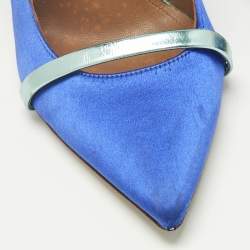 Pre Owned Malone Souliers Blue/Green Leather and Satin Maureen Mules Size 38.5