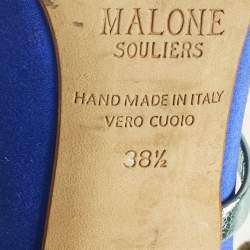 Pre Owned Malone Souliers Blue/Green Leather and Satin Maureen Mules Size 38.5