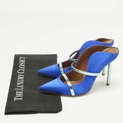 Pre Owned Malone Souliers Blue/Green Leather and Satin Maureen Mules Size 38.5