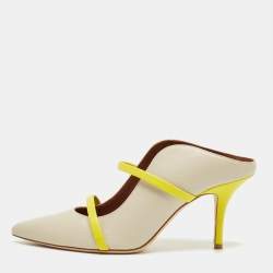 Pre Owned Malone Souliers Grey/Yellow Leather Maureen Mules Size 39