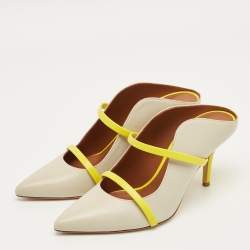 Pre Owned Malone Souliers Grey/Yellow Leather Maureen Mules Size 39