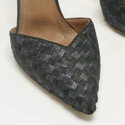 Pre Owned Malone Souliers Black/Navy Blue Woven Fabric Marla Mules Size 37.5