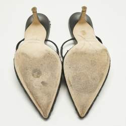 Pre Owned Malone Souliers Black/Navy Blue Woven Fabric Marla Mules Size 37.5