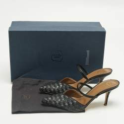 Pre Owned Malone Souliers Black/Navy Blue Woven Fabric Marla Mules Size 37.5