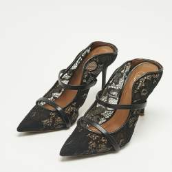 Pre Owned Malone Souliers Black Lace and Leather Maureen Mules Size 35
