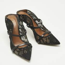 Pre Owned Malone Souliers Black Lace and Leather Maureen Mules Size 35