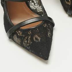 Pre Owned Malone Souliers Black Lace and Leather Maureen Mules Size 35