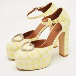 Pre Owned Malone Souliers Yellow/White Fabric Crystal Embellished Platform Pumps Size 39