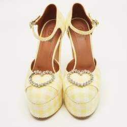 Pre Owned Malone Souliers Yellow/White Fabric Crystal Embellished Platform Pumps Size 39