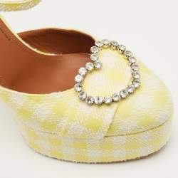Pre Owned Malone Souliers Yellow/White Fabric Crystal Embellished Platform Pumps Size 39