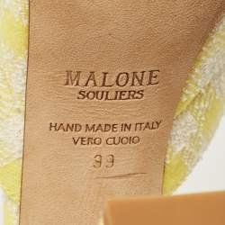 Pre Owned Malone Souliers Yellow/White Fabric Crystal Embellished Platform Pumps Size 39