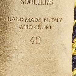 Pre Owned Malone Souliers Yellow/Purple Leather and Cord Maisie Pointed Toe Mules Size 40