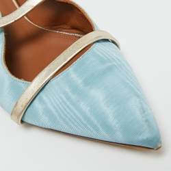 Pre Owned Malone Souliers Blue/Gold Canvas and Leather Maureen Flat Mules Size 39