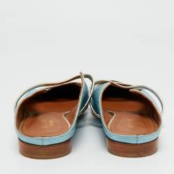 Pre Owned Malone Souliers Blue/Gold Canvas and Leather Maureen Flat Mules Size 39