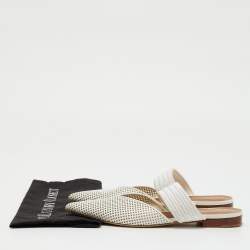 Pre Owned Malone Souliers White Perforated Leather and Maisie Cord Pointed Toe Mules Size 40.5