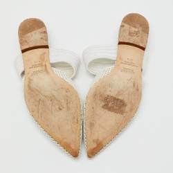Pre Owned Malone Souliers White Perforated Leather and Maisie Cord Pointed Toe Mules Size 40.5