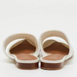 Pre Owned Malone Souliers White Perforated Leather and Maisie Cord Pointed Toe Mules Size 40.5