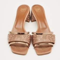 Pre Owned Malone Souliers Size 39.5 Gold Leather and Suede Crystal Embellished Slide Sandals