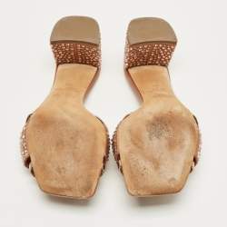 Pre Owned Malone Souliers Size 39.5 Gold Leather and Suede Crystal Embellished Slide Sandals