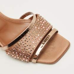 Pre Owned Malone Souliers Size 39.5 Gold Leather and Suede Crystal Embellished Slide Sandals
