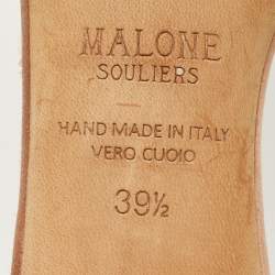 Pre Owned Malone Souliers Size 39.5 Gold Leather and Suede Crystal Embellished Slide Sandals