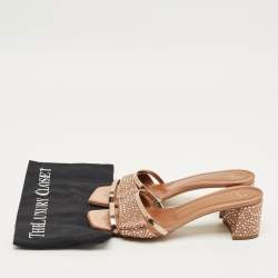 Pre Owned Malone Souliers Size 39.5 Gold Leather and Suede Crystal Embellished Slide Sandals