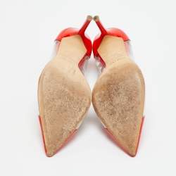 مملوكة مسبقًا Malone Souliers Size 37 Red/Transparent Patent Leather and PVC Pointed Toe Pumps