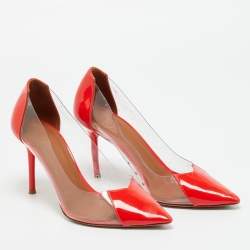 مملوكة مسبقًا Malone Souliers Size 37 Red/Transparent Patent Leather and PVC Pointed Toe Pumps
