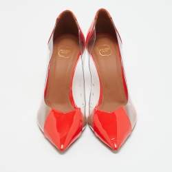 مملوكة مسبقًا Malone Souliers Size 37 Red/Transparent Patent Leather and PVC Pointed Toe Pumps