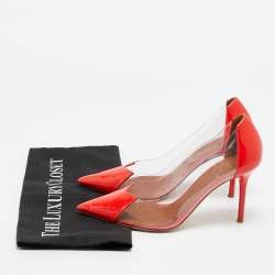 مملوكة مسبقًا Malone Souliers Size 37 Red/Transparent Patent Leather and PVC Pointed Toe Pumps