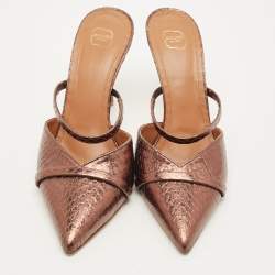 Pre Owned Malone Souliers Frankie Size 39.5 Brown Snakeskin Embossed Leather Mules