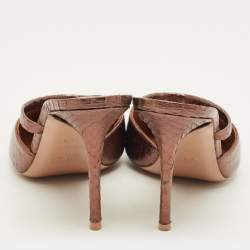 Pre Owned Malone Souliers Frankie Size 39.5 Brown Snakeskin Embossed Leather Mules