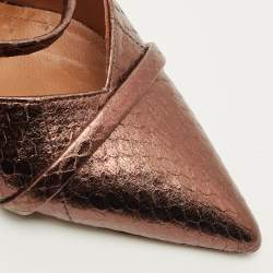 Pre Owned Malone Souliers Frankie Size 39.5 Brown Snakeskin Embossed Leather Mules