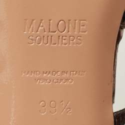 Pre Owned Malone Souliers Frankie Size 39.5 Brown Snakeskin Embossed Leather Mules