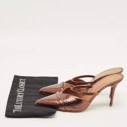 Pre Owned Malone Souliers Frankie Size 39.5 Brown Snakeskin Embossed Leather Mules