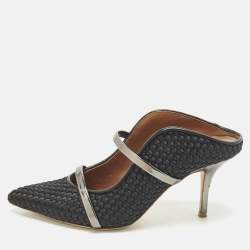 مملوكة مسبقًا Malone Souliers Maureen Size 38 Black Leather and Satin Mules