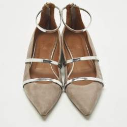 مملوكة مسبقًا Malone Souliers Robyn Size 40 Beige/Silver Suede Ballet Flats