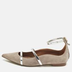 مملوكة مسبقًا Malone Souliers Robyn Size 40 Beige/Silver Suede Ballet Flats