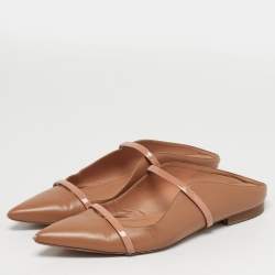 مملوكة مسبقًا حذاء سلايد فلات مالون سولييه مورين جلد و جلد لامع بيج مقاس 39.5